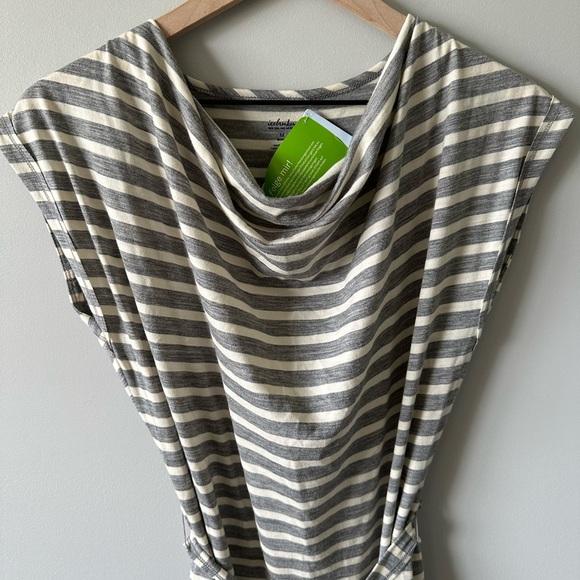 Icebreaker Pizzario Women's Gray White Stripe Short Summer Dress Tie Waist M - Picture 3 of 15